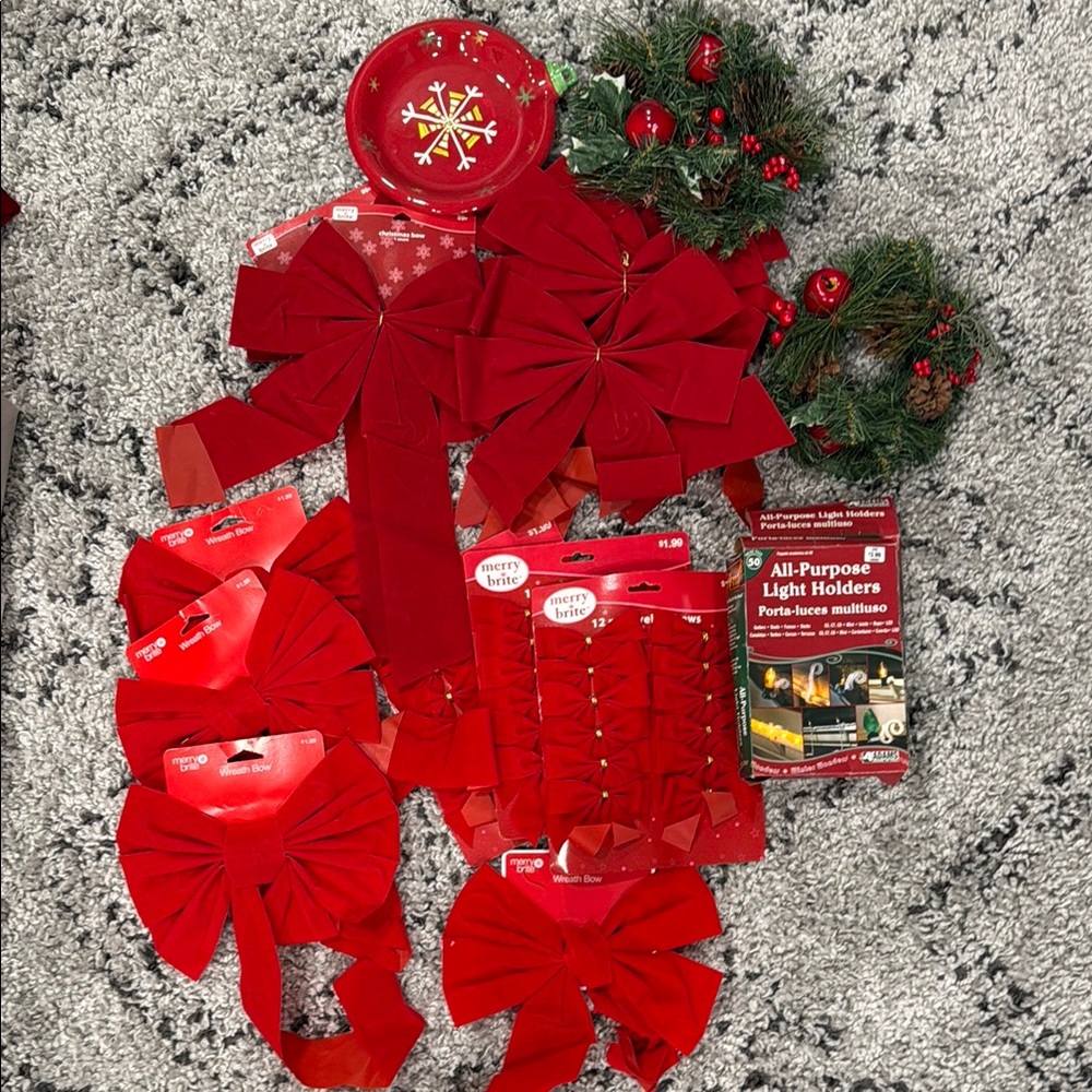 Red Holiday Bow and Decoration Set